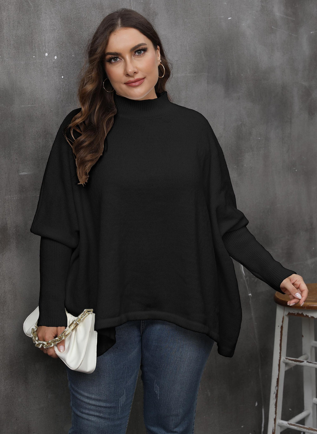 Women's Pullover Plus Size Loose Split Batwing Sleeve Half Collar Top - kinko
