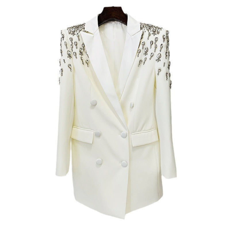 Handmade Gorgeous Heavy Industry Beads Diamond Slim-fit Long Blazer - kinko