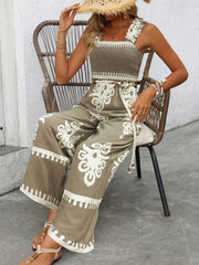 Women's Vacation Casual Sleeveless Printed Wide Leg Jumpsuit - kinko