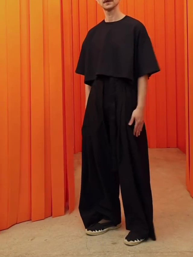 Black Crop Top And Wide - Leg Pants Set - kinko