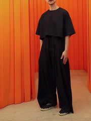 Black Crop Top And Wide - Leg Pants Set - kinko