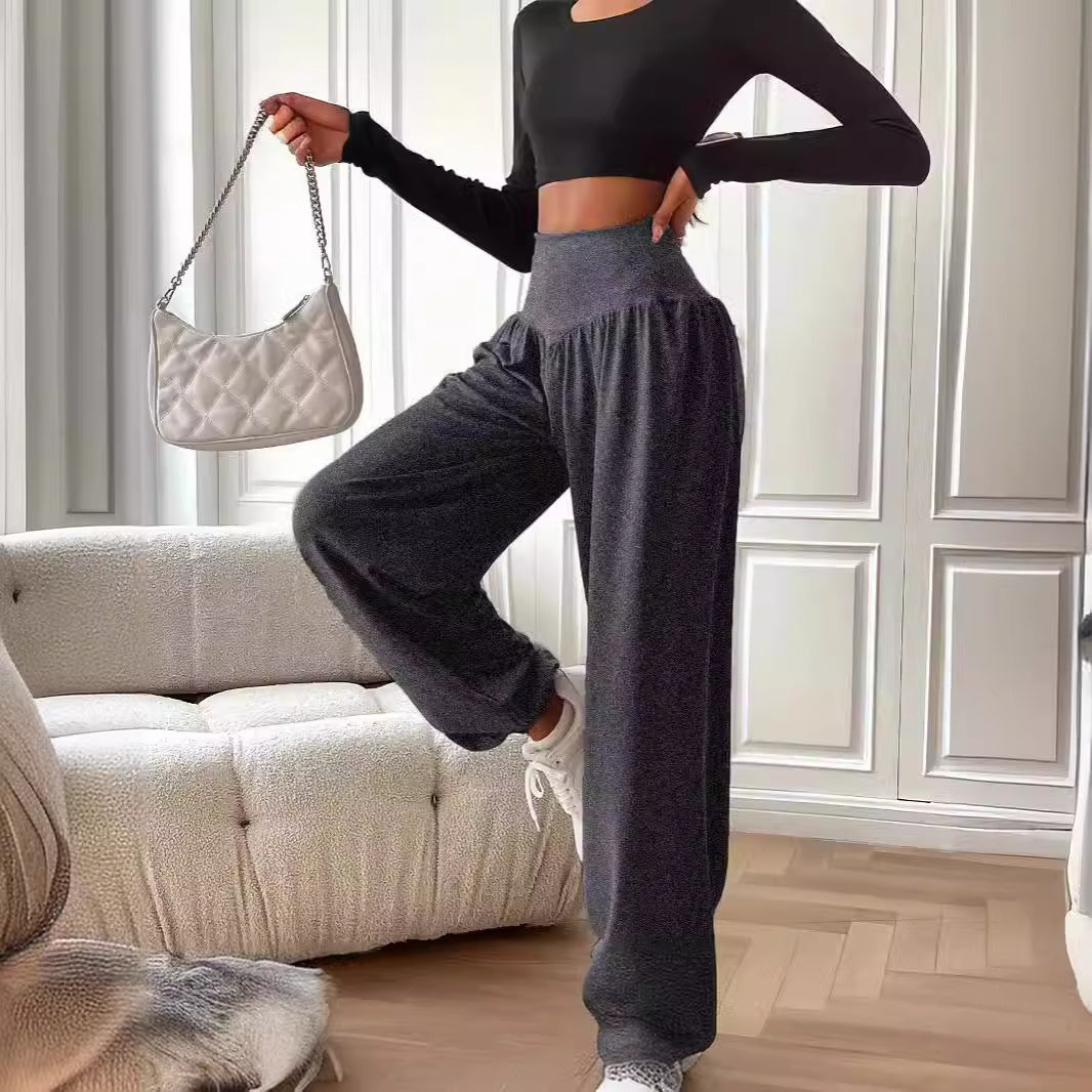 Women's Solid Color Breathable And Hanging Sports Pants - kinko