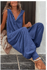 Hot Selling Button Up Hooded Sleeveless Pants In Stock, Jumpsuit With Pockets - kinko