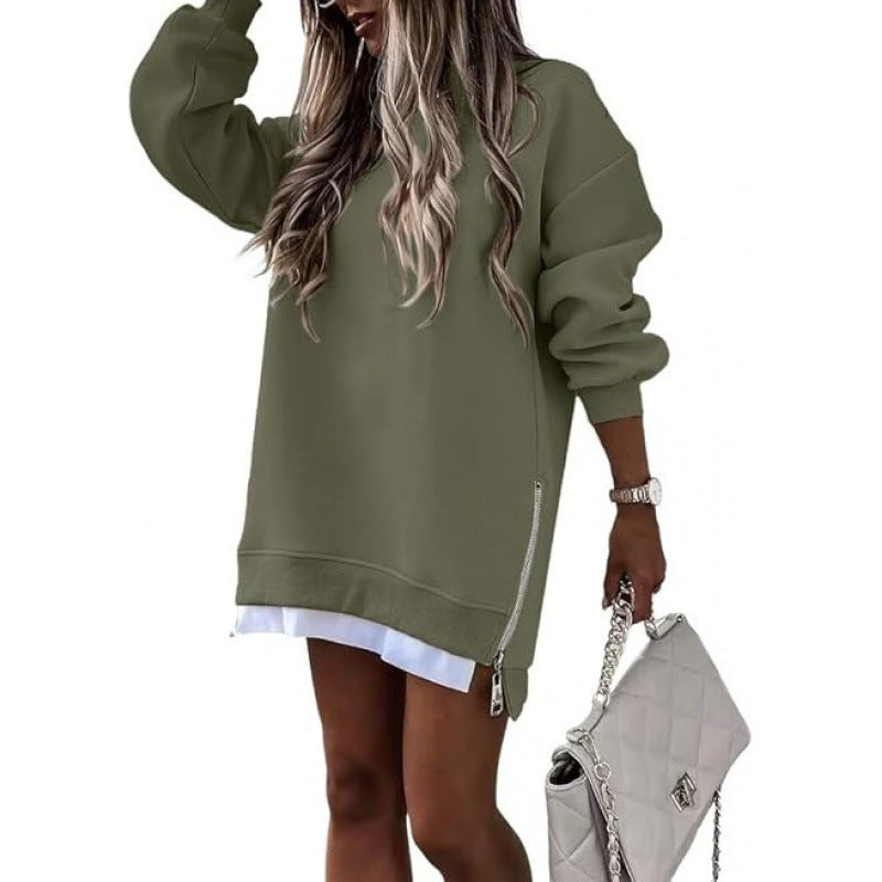 Fall Winter Fashion Stitching Side Zipper Design Pullover Sweater For Women - kinko Global Holdings inc