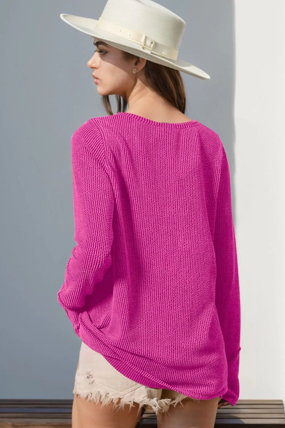 Double Take Full Size Notched Thumbhole Long Sleeve T-Shirt - kinko
