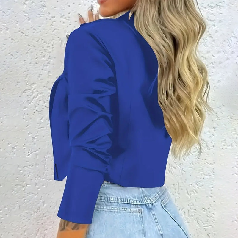 Women's Solid Color Notched Lapel Button-Down Short Blazer - Spring&Fall Fashion Jacket - kinko