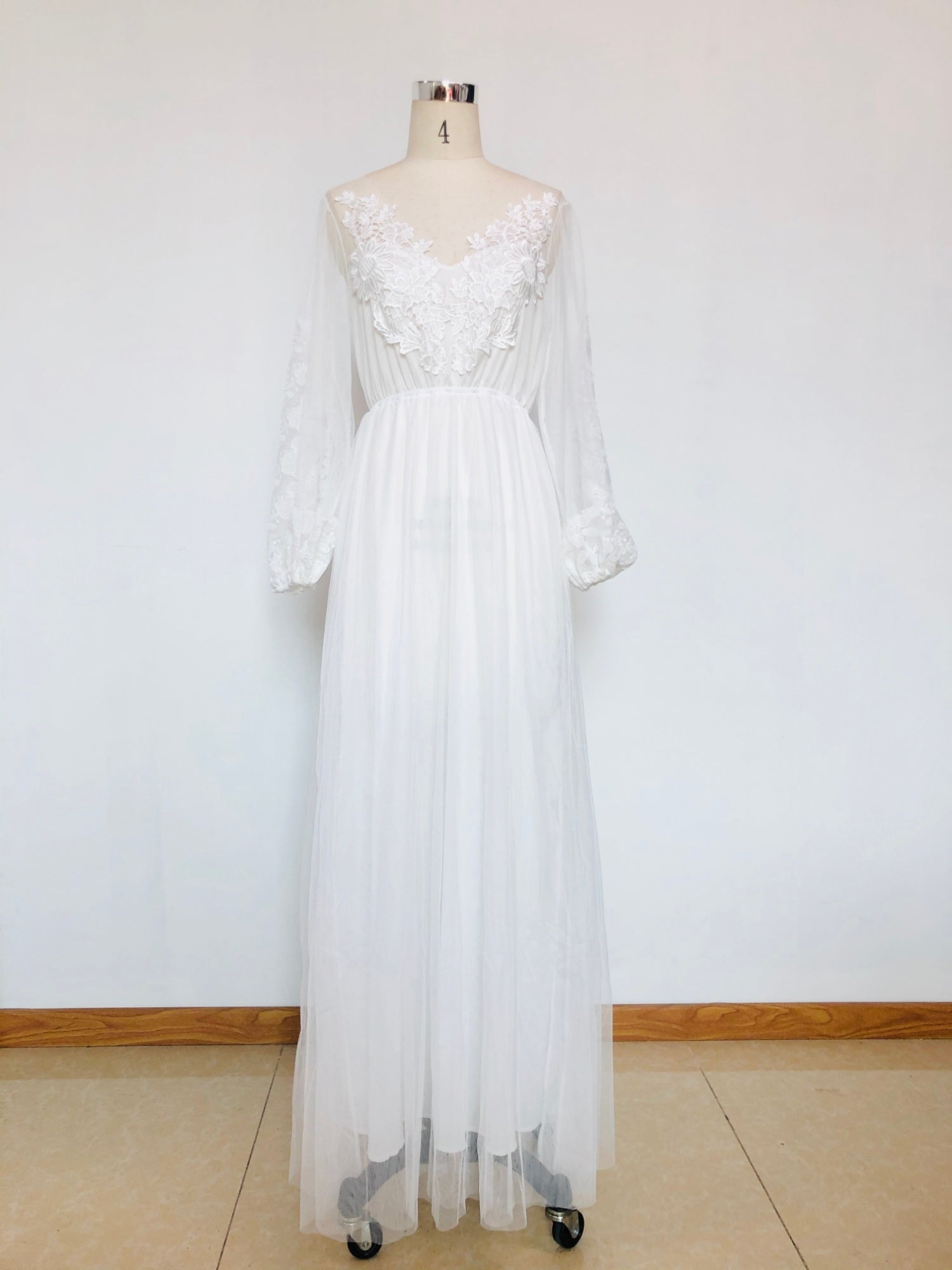 Round Collar Gauze Embroidered One-piece Dress Wedding Dress - kinko