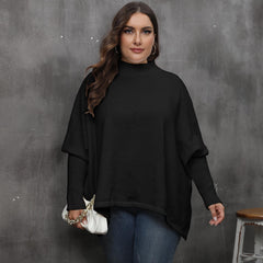 Women's Pullover Plus Size Loose Split Batwing Sleeve Half Collar Top - kinko