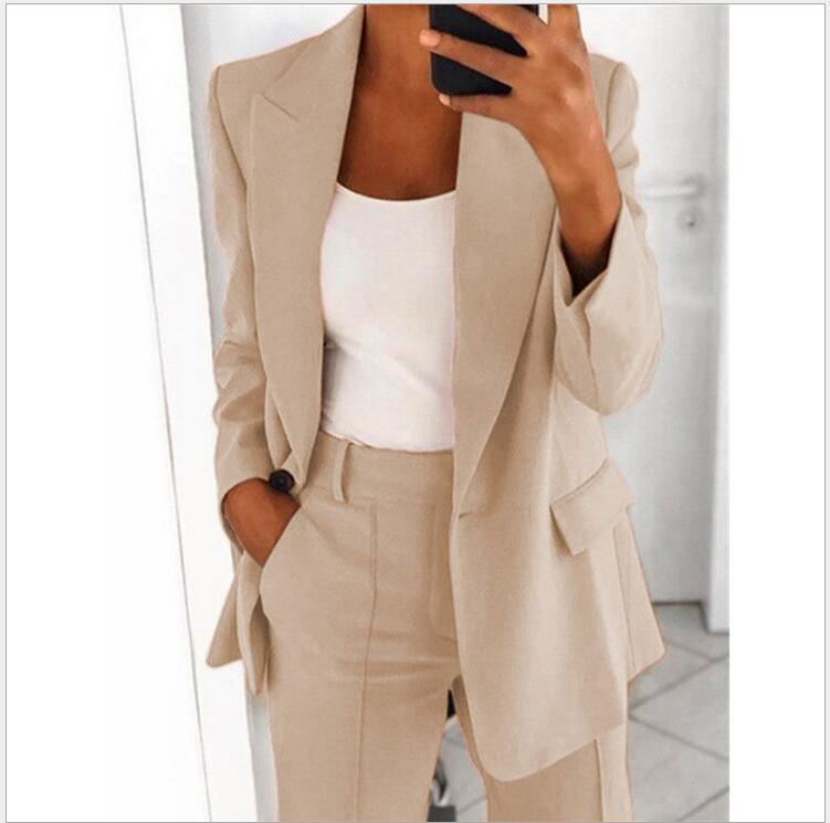 Ins Button Casual Suit Fashion Long-sleeved Lapel Blazer Jacket And Slim-fit Pocket Trousers For Women Clothing - kinko
