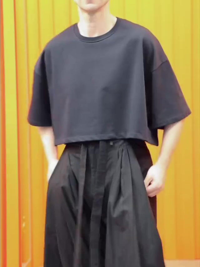 Black Crop Top And Wide - Leg Pants Set - kinko