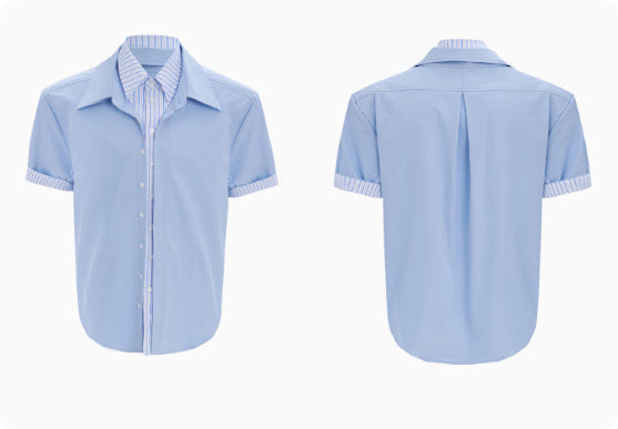 Male Niche Striped Contrasting Patchwork Shirt Top - kinko