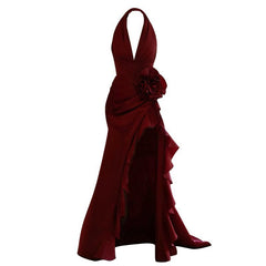 Socialite Style Wine Red Elegant Halter Bride Wedding Toast Dress - kinko