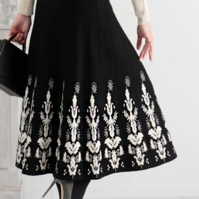 Jacquard Slim Knit A- Line Temperament Long Dress - kinko