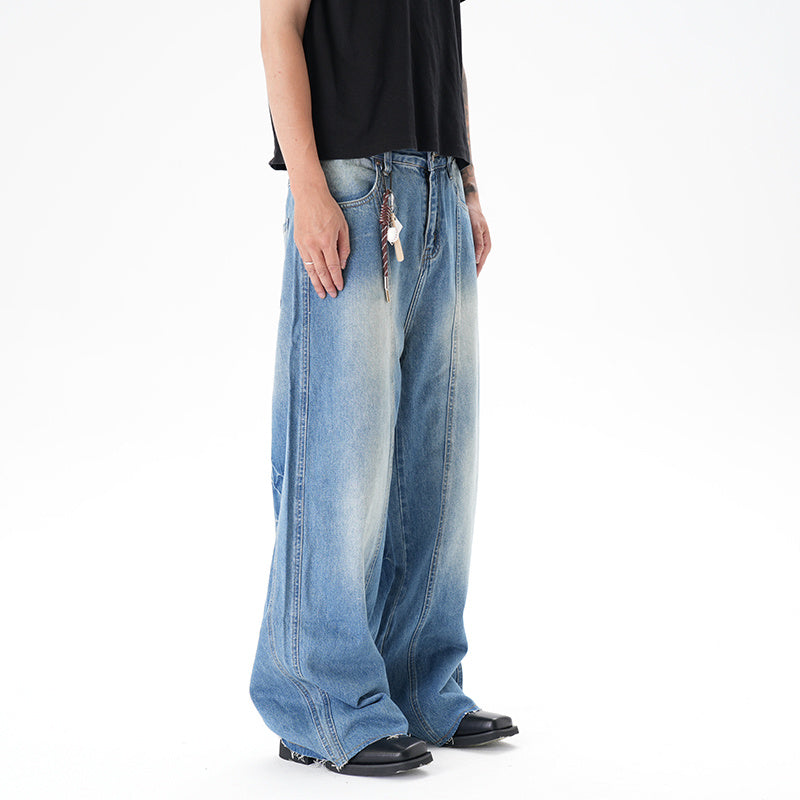 Cut Washed Vintage Washed Wide Leg Machete Jeans - kinko