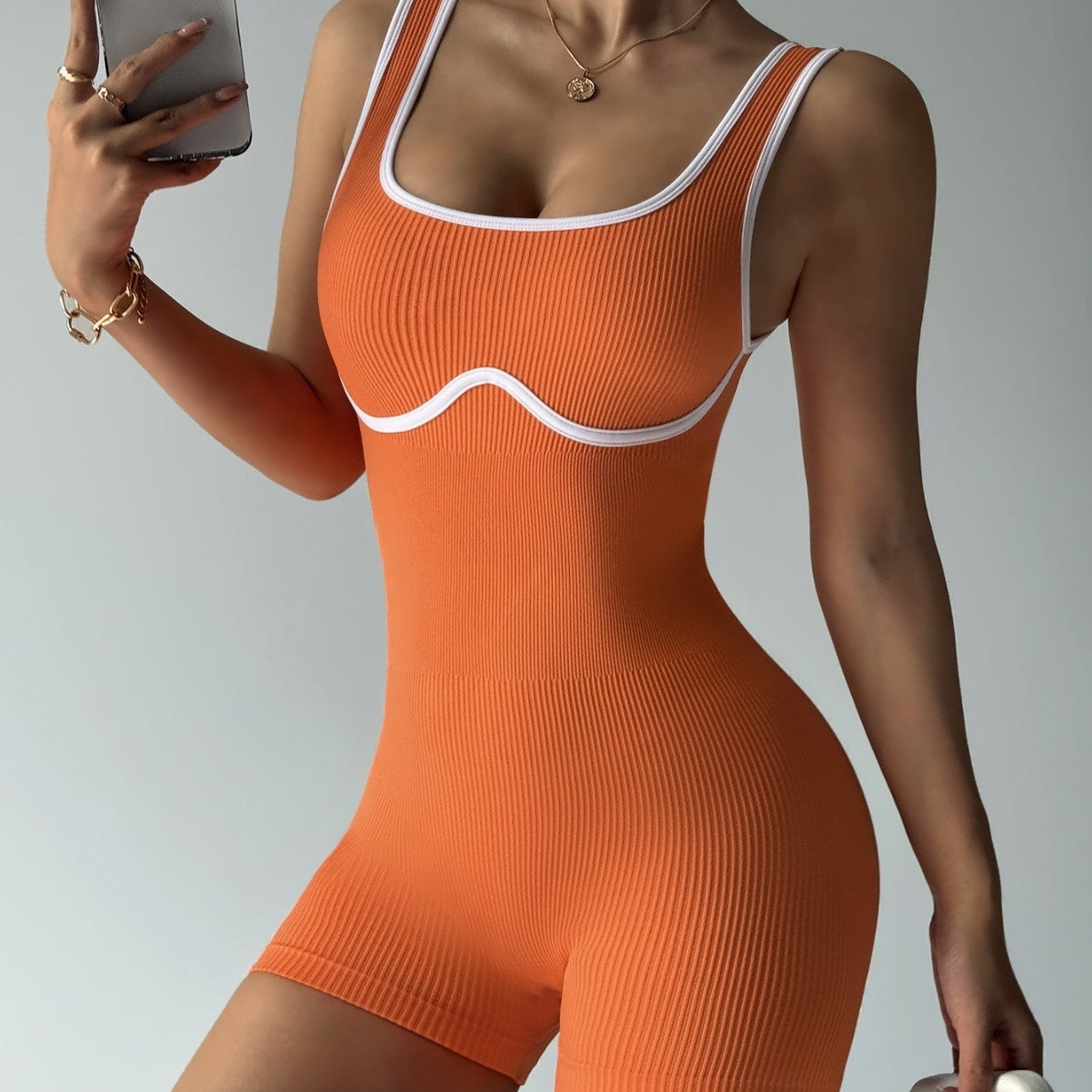 Elastic Contrast Color Yoga Jumpsuit Tight - kinko