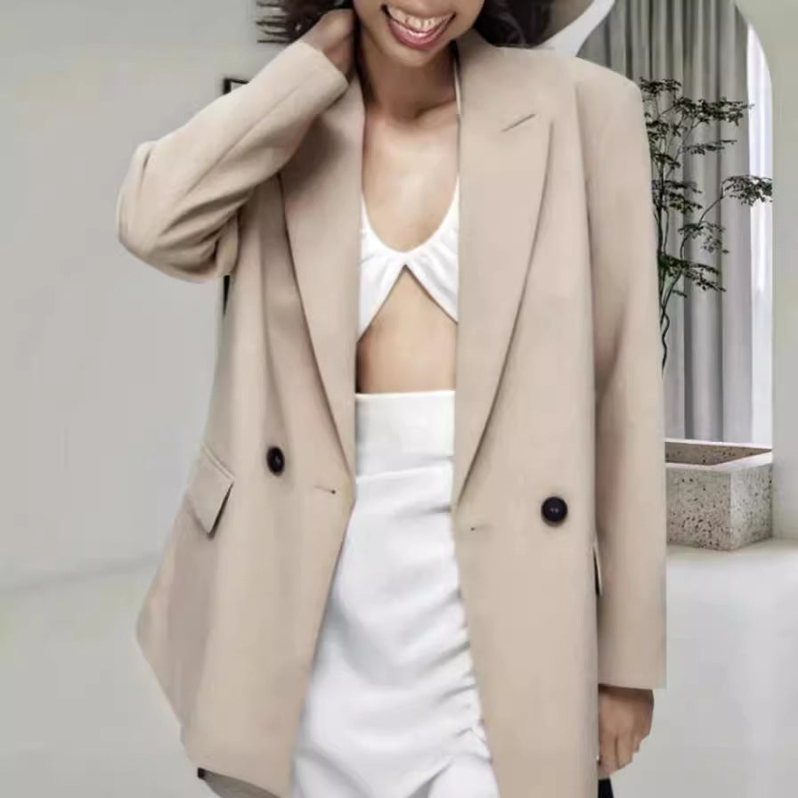 Women's Loose Casual Double Breasted Blazer - kinko
