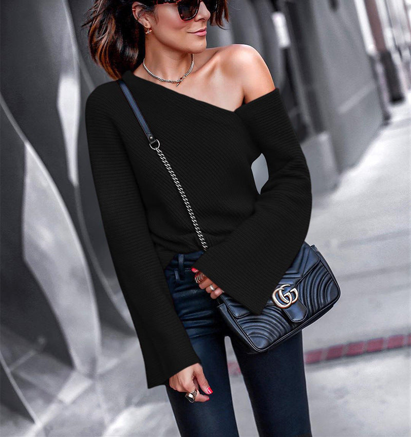 Fall Winter Fashion Round Neck Long Sleeve Off Shoulder