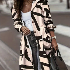 Women's Development Of Color Blocked Loose Fitting Waist Belt Button Front Windbreaker - kinko