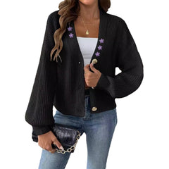 Embroidered Stickers Short Button Coat Sweater Cardigan - kinko