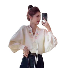 Fall Winter Coat Short Slimming V-neck Vintage Sweater Cardigan For Women