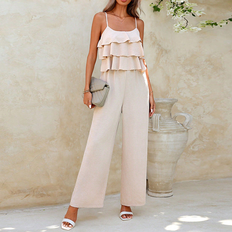 Women's European And American Style Lotus Leaf Suspender Jumpsuit - kinko