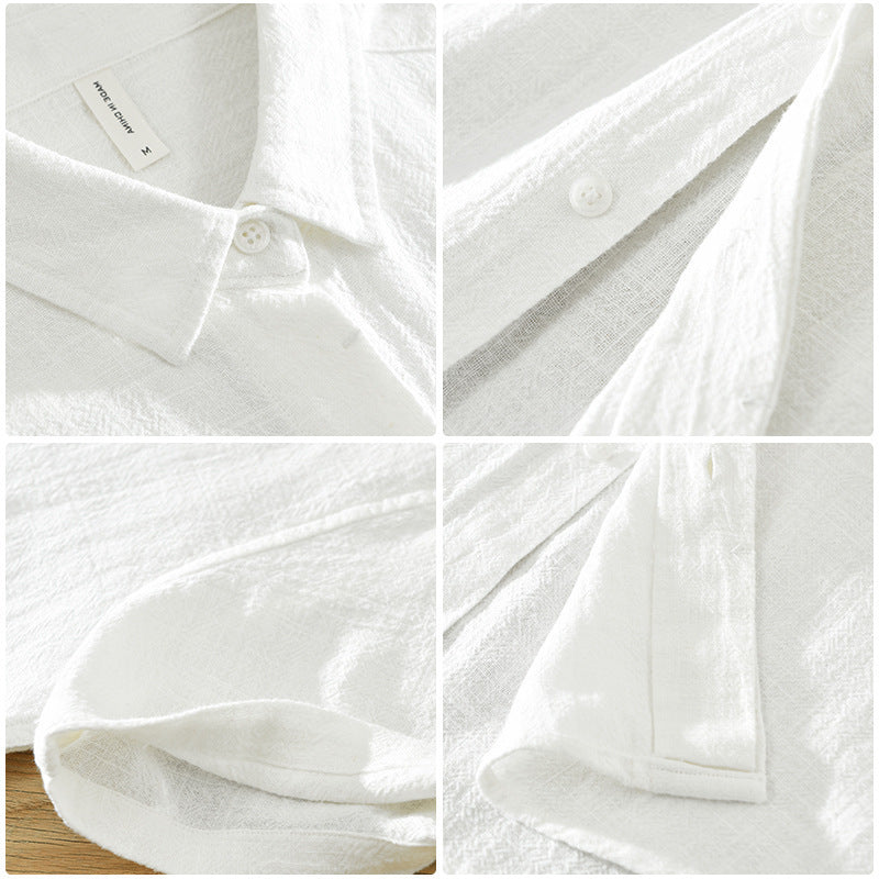 Comfortable Breathable Cotton And Linen Lapel Short Sleeve Shirt - kinko