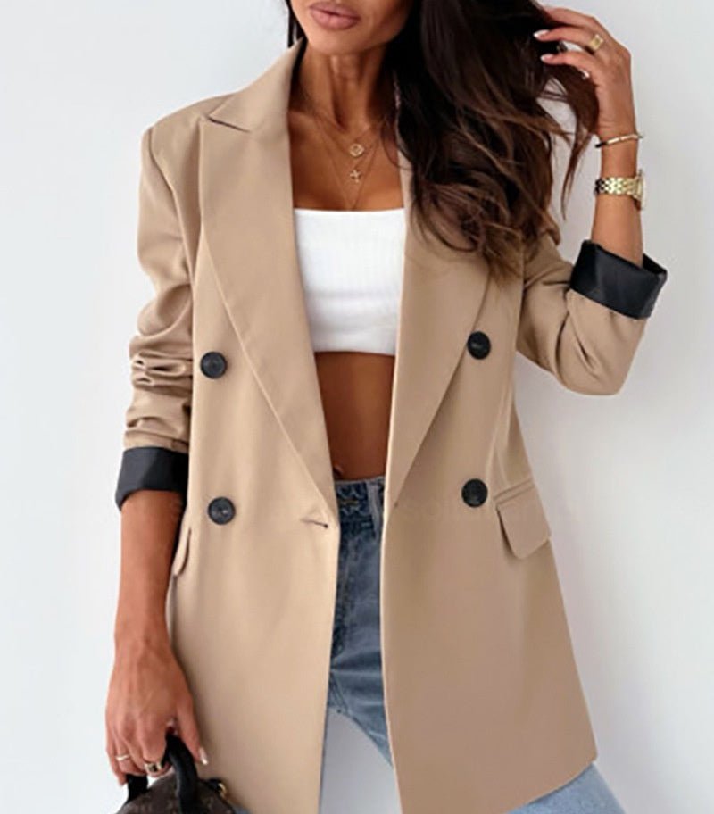 Women's Clothing Plain Casual Loose Beige Blazer - kinko