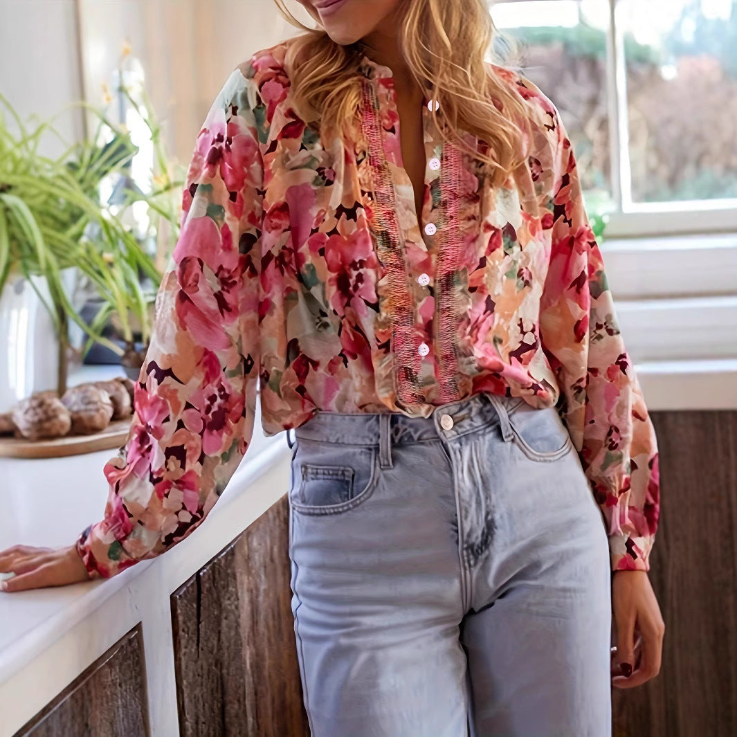 Idle Style Printed Round Neck Shirt Top - kinko