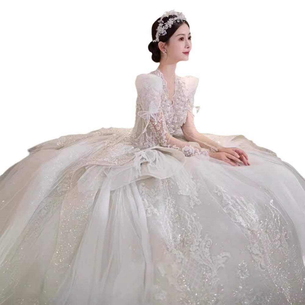 Bride Main Yarn Long Sleeve Heavy Industry Trailing French Retro Advanced - kinko