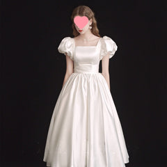 French Light Wedding Dress Satin Vintage Trip Shoot Bridal Gown Dress - kinko
