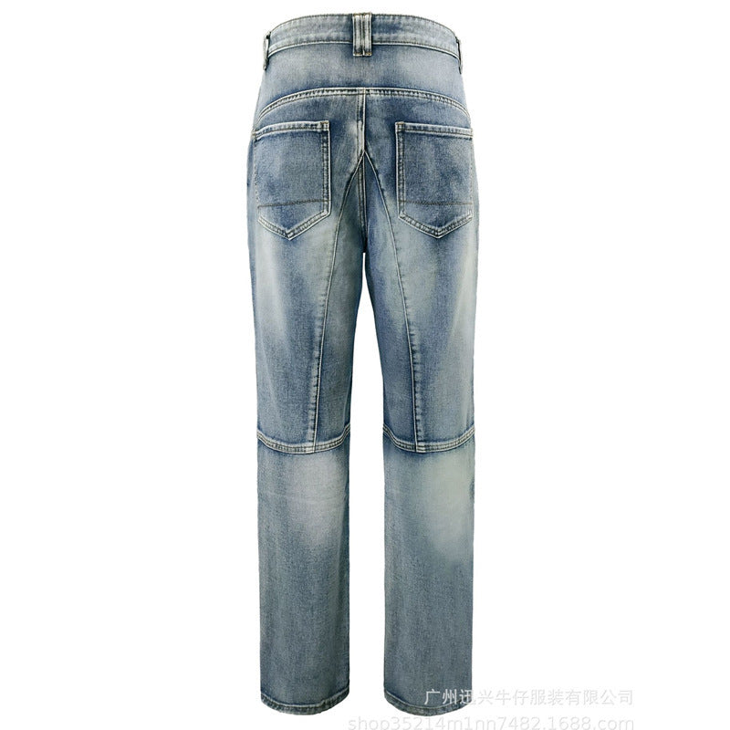 European And American Motorcycle Double Zipper Cycling Pants Four Seasons Slim Racing Anti-fall Jeans - kinko