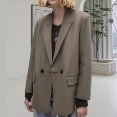 Women's Loose Casual Double Breasted Blazer - kinko