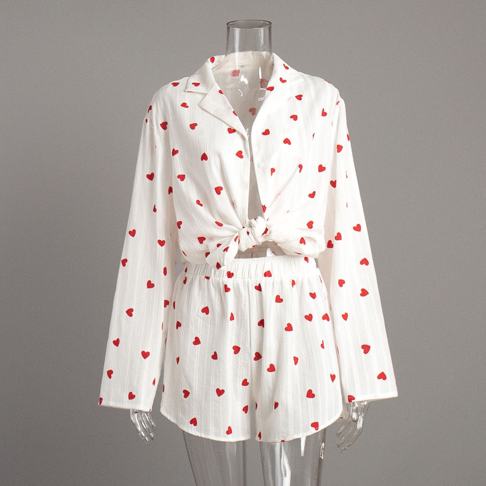 Cotton Long Sleeve Shorts Pajamas Suit - kinko