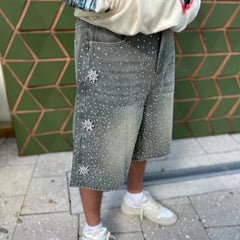 Hot Drilling Washed Denim Shorts - kinko