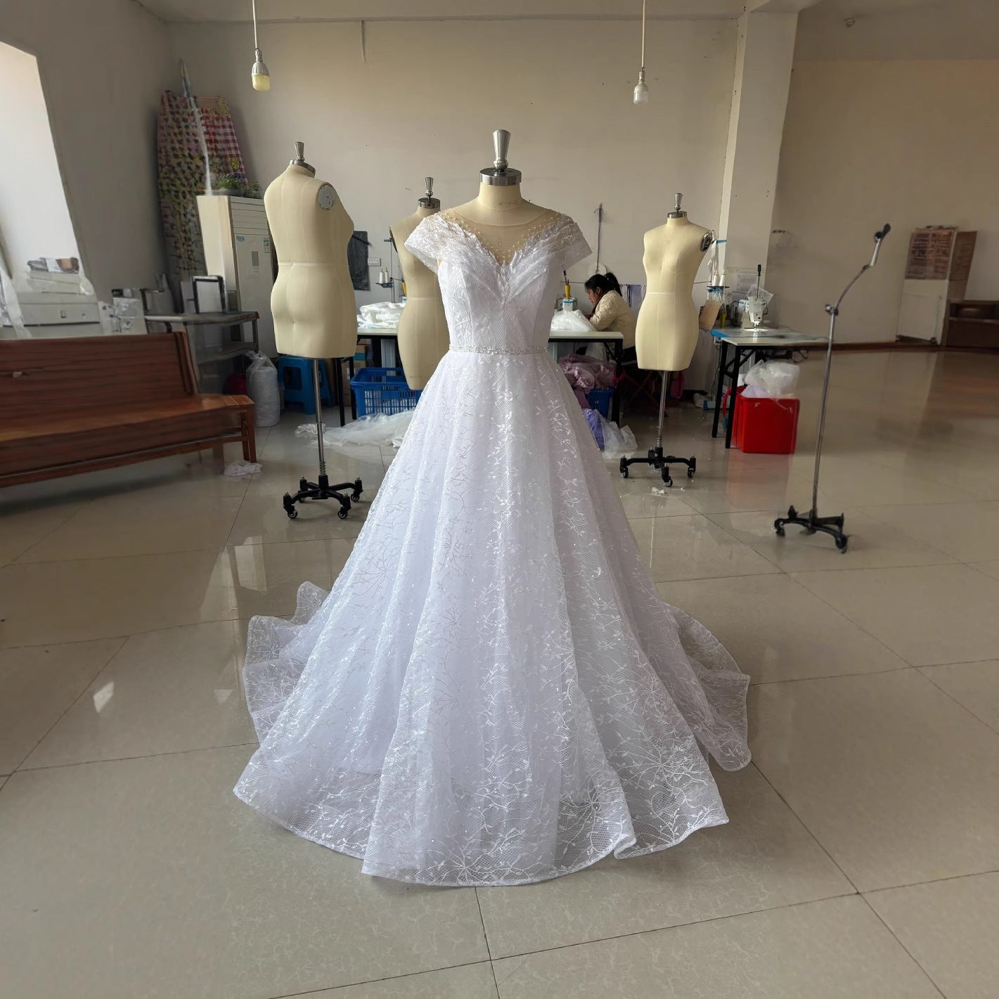 Off-shoulder Light Wedding Dress Bridal Main Yarn Lace Wedding Veil Small Trailing - kinko