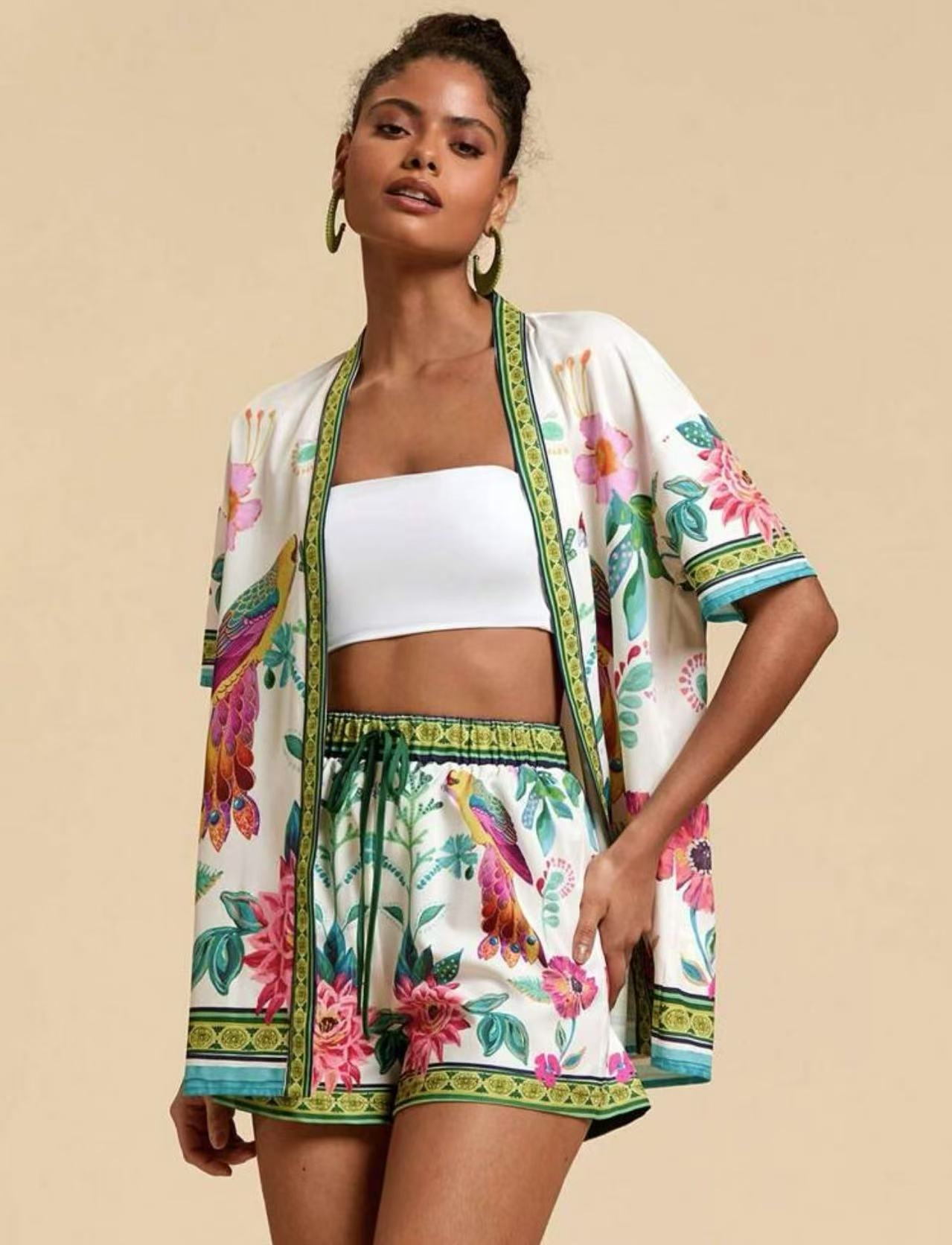 Female Fashion Casual Printing Cardigan Suit - kinko