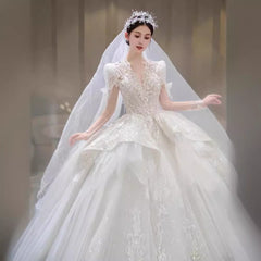 Bride Main Yarn Long Sleeve Heavy Industry Trailing French Retro Advanced - kinko